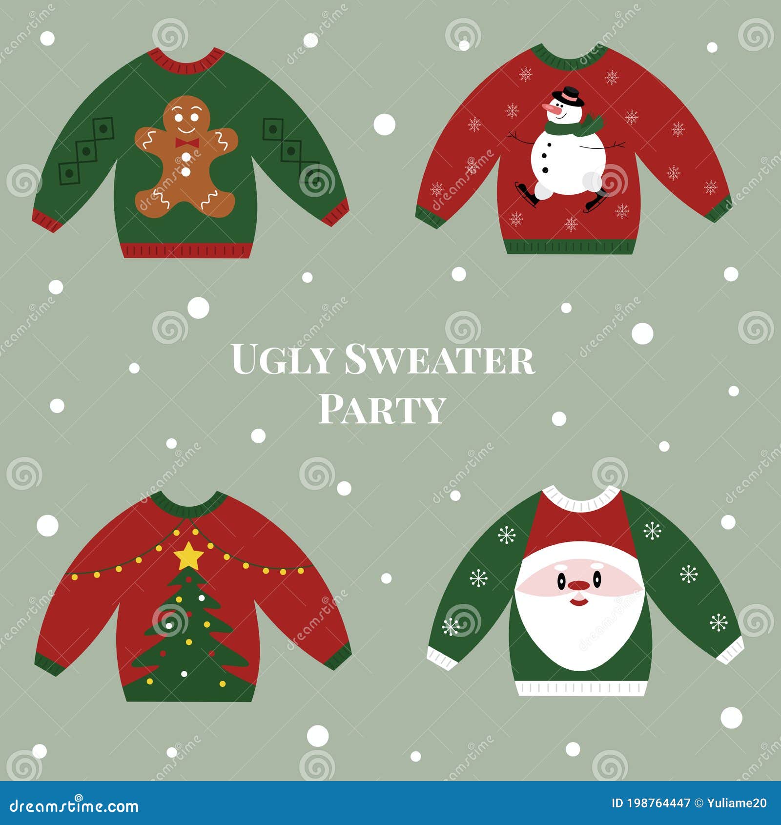 holiday clip art of ugly sweaters for christmas party. christmas decorations.